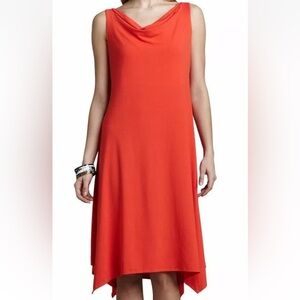 Eileen Fisher Cowl Neck Asymmetric Jersey Stretch Dress Firefly Orange